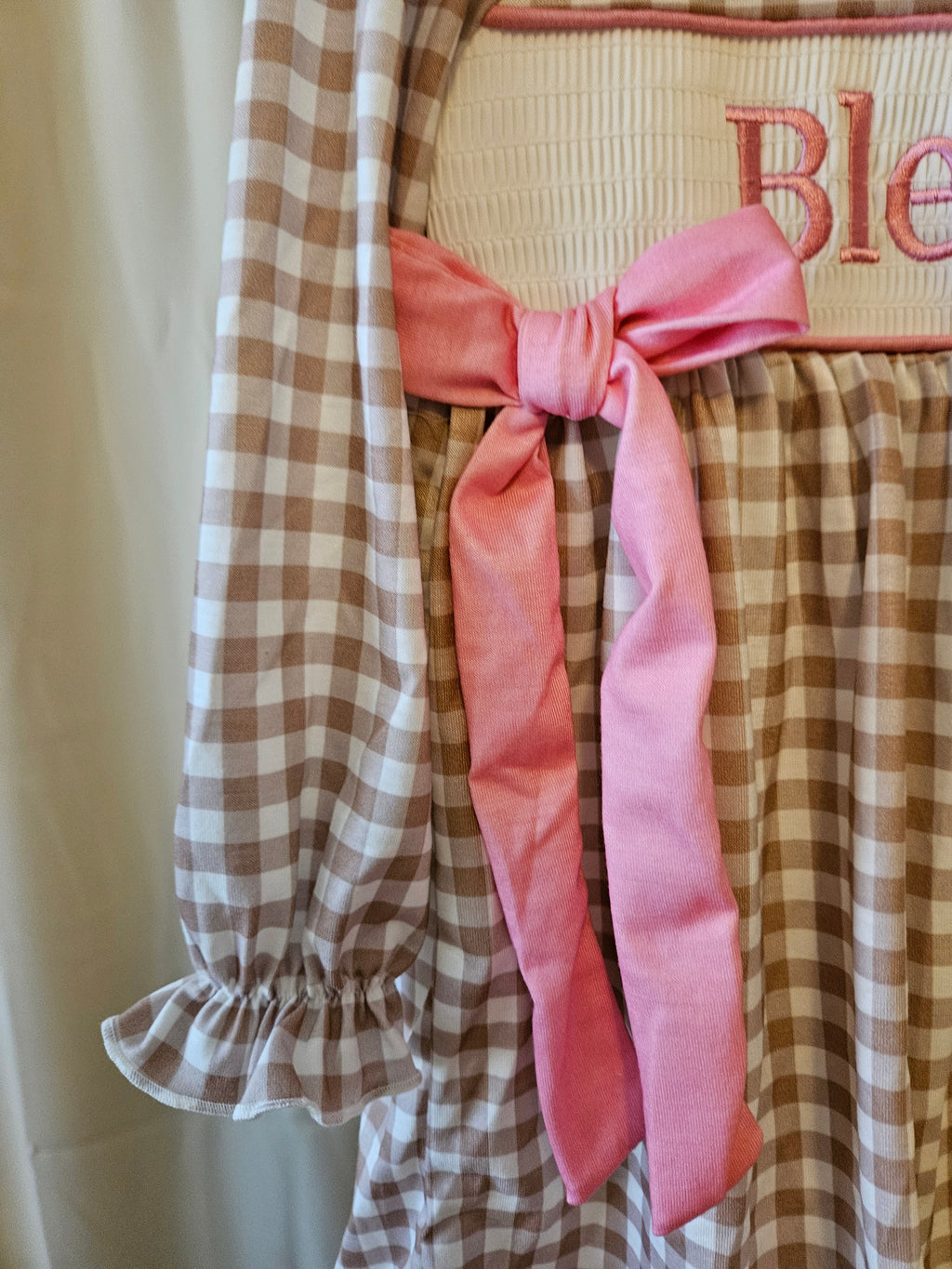Custom Made Brown and White Gingham Blessed Dress Size 4T