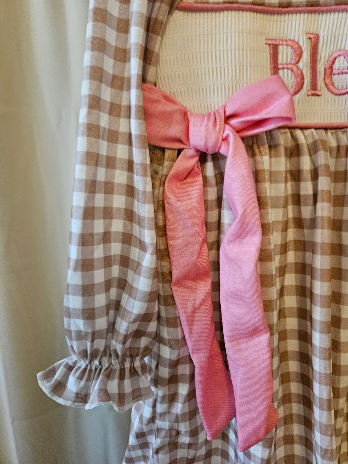 Custom Made Brown and White Gingham Blessed Dress Size 4T