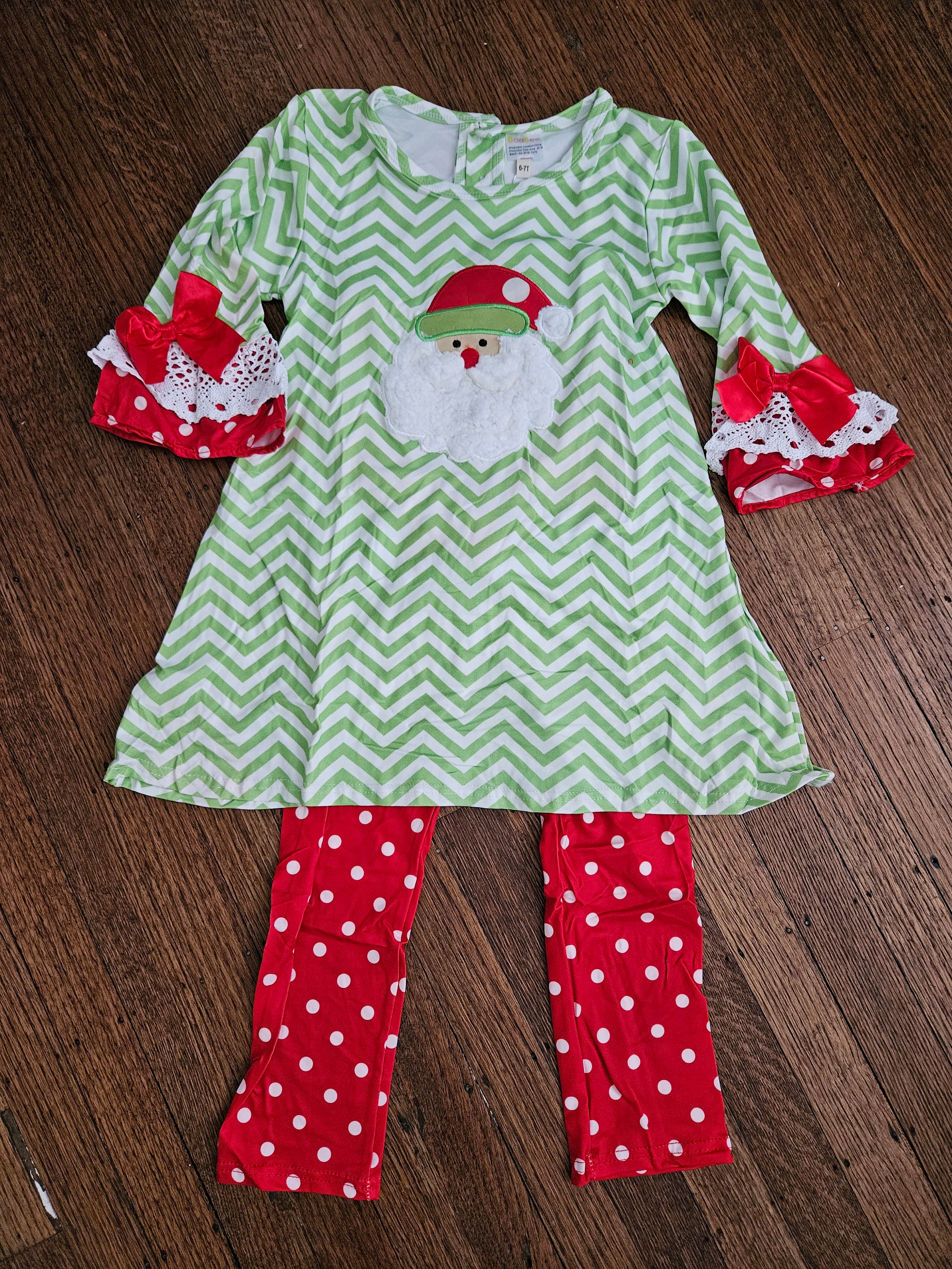 BaaBee Santa Appliqué Top & Polka Dot Leggings Set |