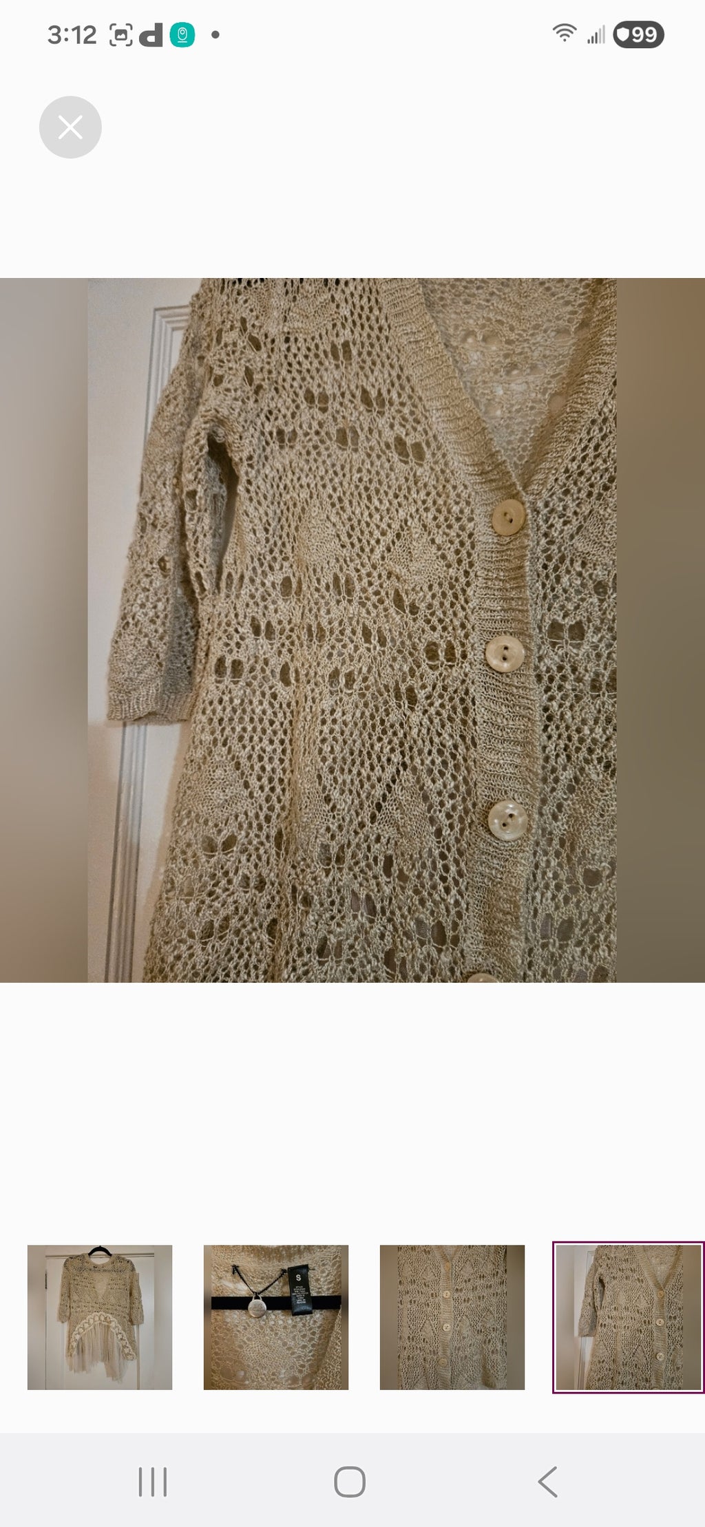 BKE Crochet Button Up Sweater with lace and Shear accent in back Size Small