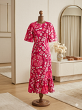 Rhode Red Floral Linen Blend Dress Cape Sleeves Keyhole Back NWT Size 6
