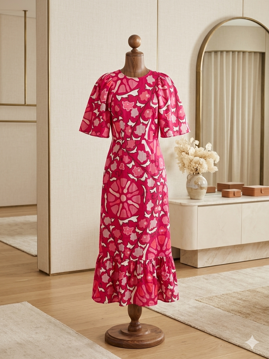 Rhode Red Floral Linen Blend Dress Cape Sleeves Keyhole Back NWT Size 6