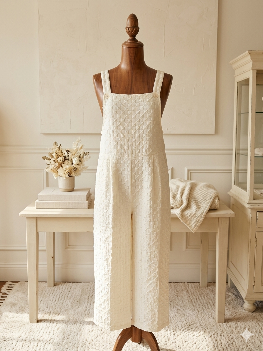 Rosa Clothing Textured Cream Oversized Overalls 🌿