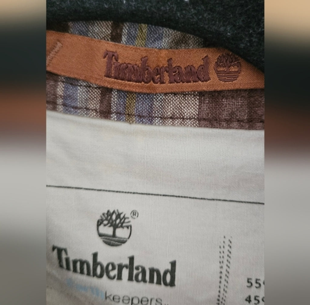Timberland Plaid Linen Blend Short Sleeve Button Down Size Medium