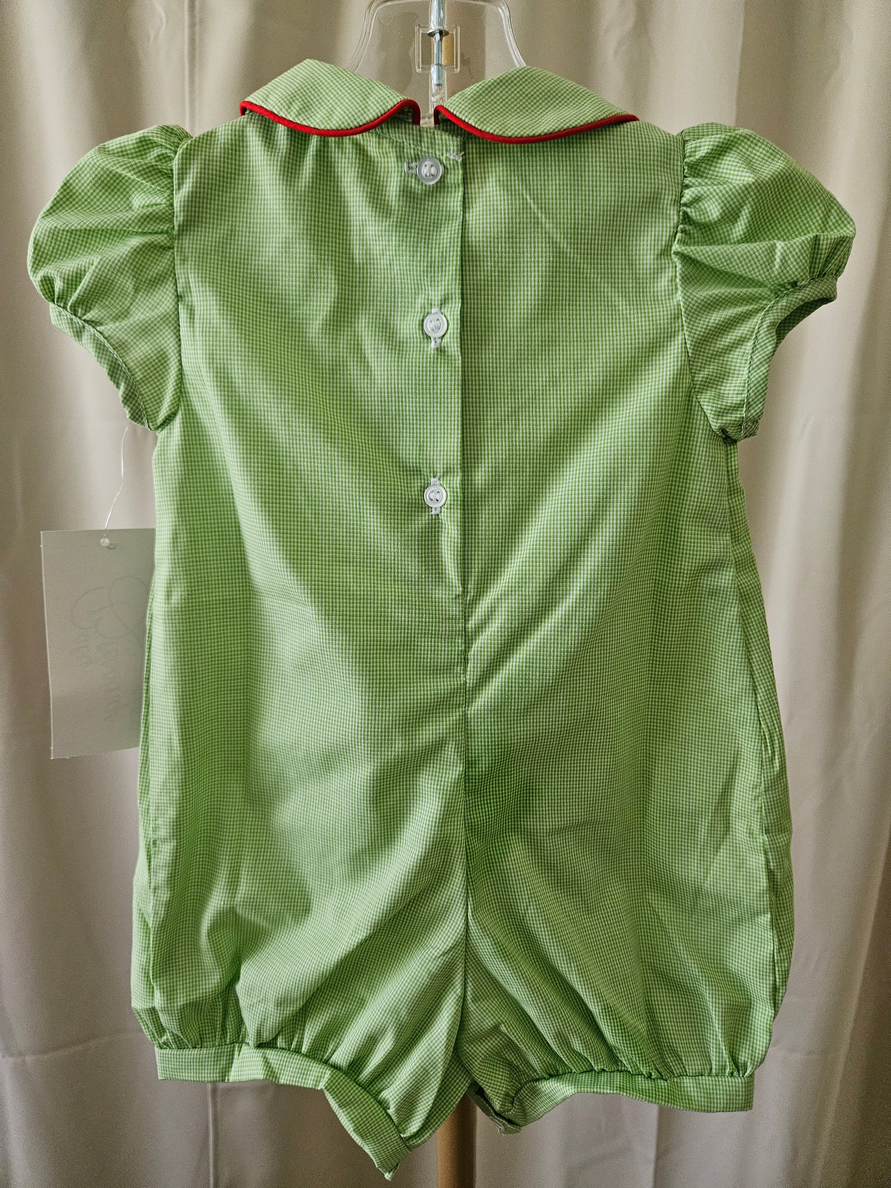 Baby Blessings Green & White Microcheck Smocked Christmas Tree Bubble