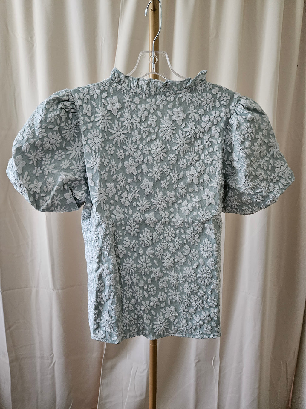 Lovesoft Sage & Silver Textured Puff Sleeve V-Neck Top