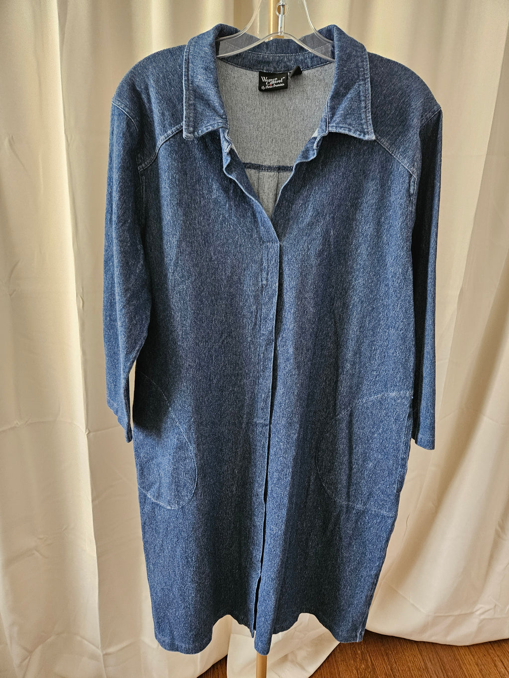 Women with Control Denim Long Sleeve Dress with Pockets – Large