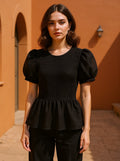 Zara Blk Rouched Gathered Hem Top Size Small