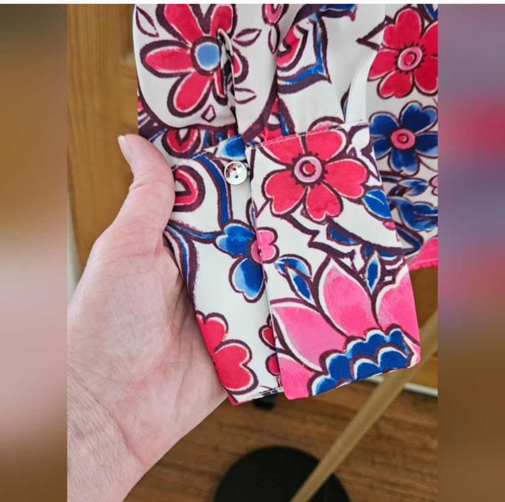 Zara Paisley & Floral Long Sleeve Silky Button Up Size XS