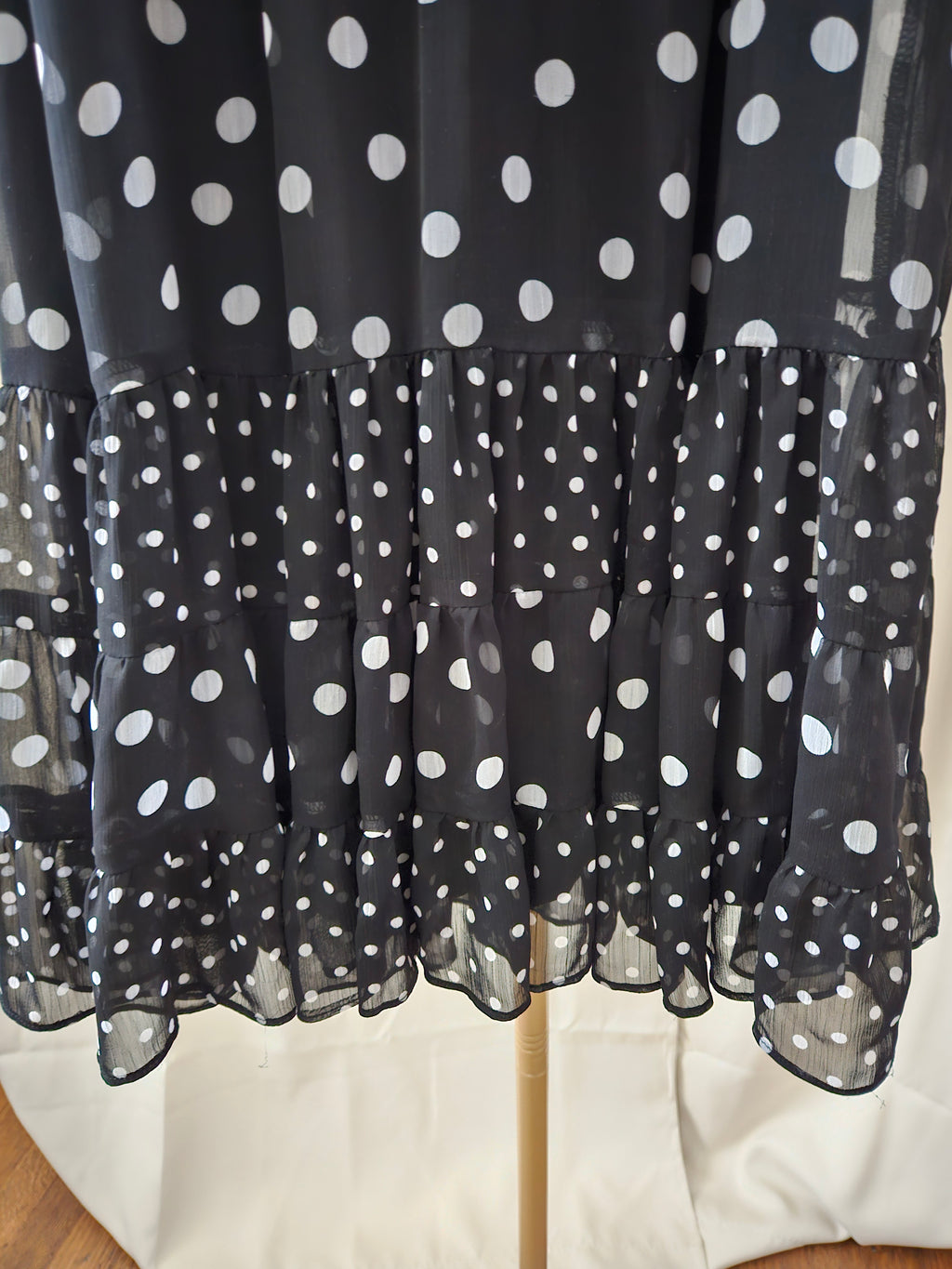 MSK Black & White Polka Dot Mini Dress Size 6 Sheer Overlay Keyhole Back