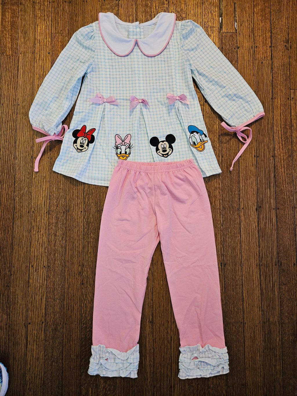 Aspen Rain Disney Character Pink And Blue Matching Set With Ruffle Pant Sz 5