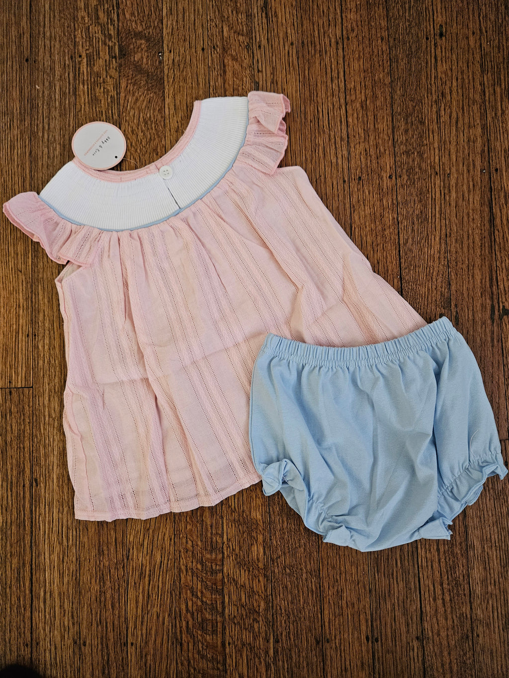 Abby & Evie Pastel Pink and Blue Smocked Disney Princess 2pc Outfit