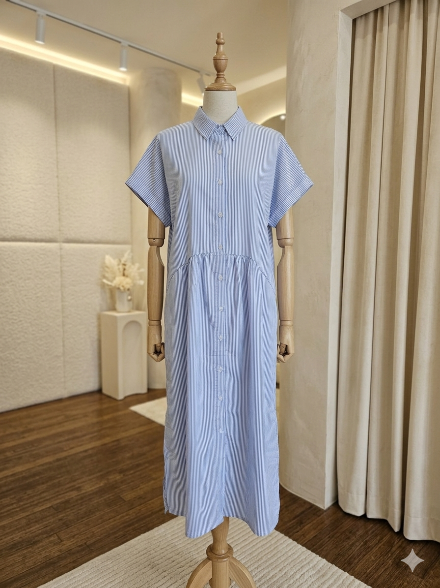 Wholesalesir Blue & White Striped Oversized Maxi Dress