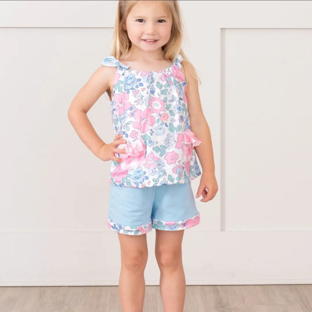 Marie Nicole Pink & Blue Gingham Floral Bloomers Outfit Sz 6-12M