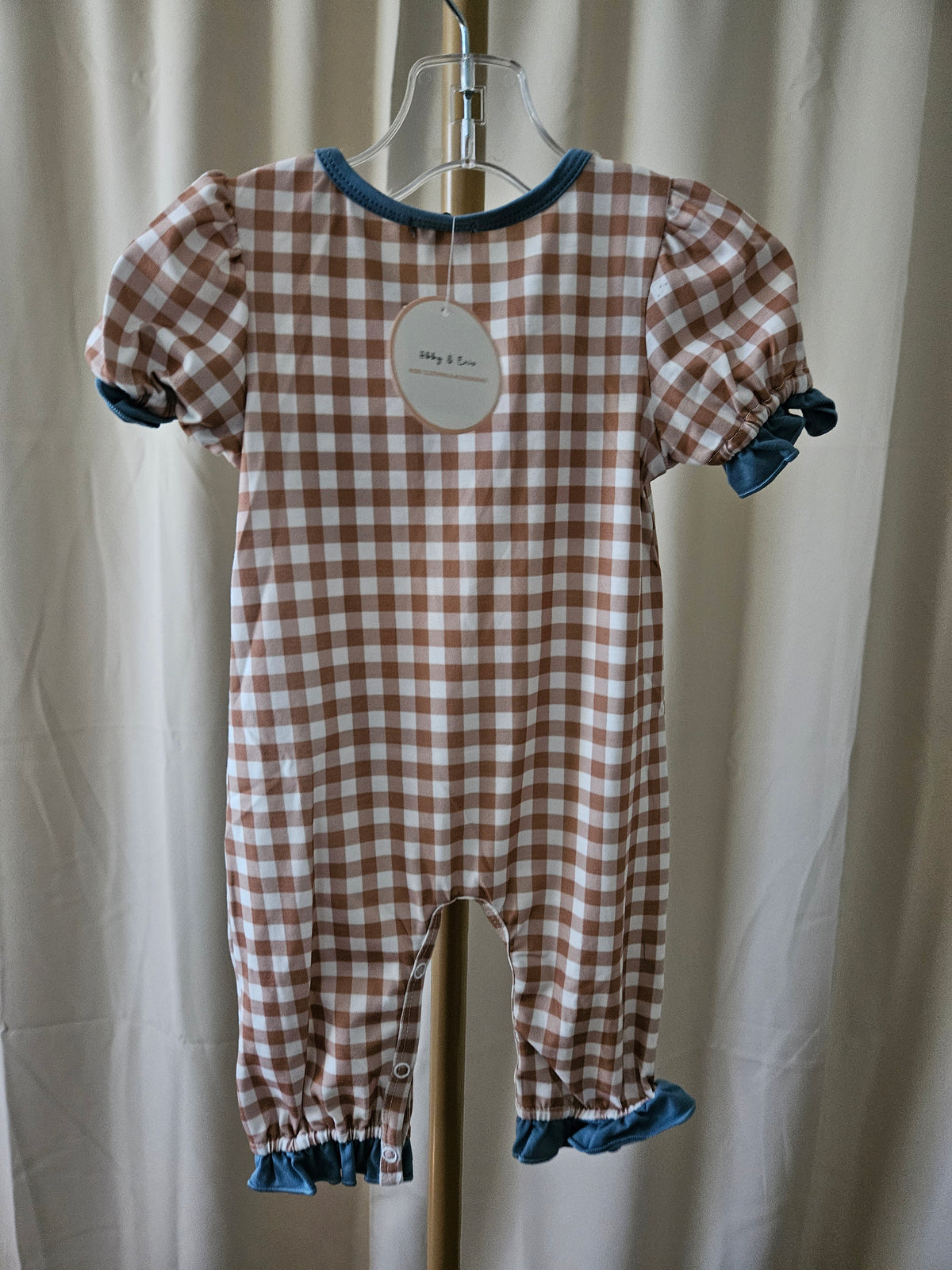 Abby & Evie Size 6 Months Brown Gingham Thanksgiving Romper