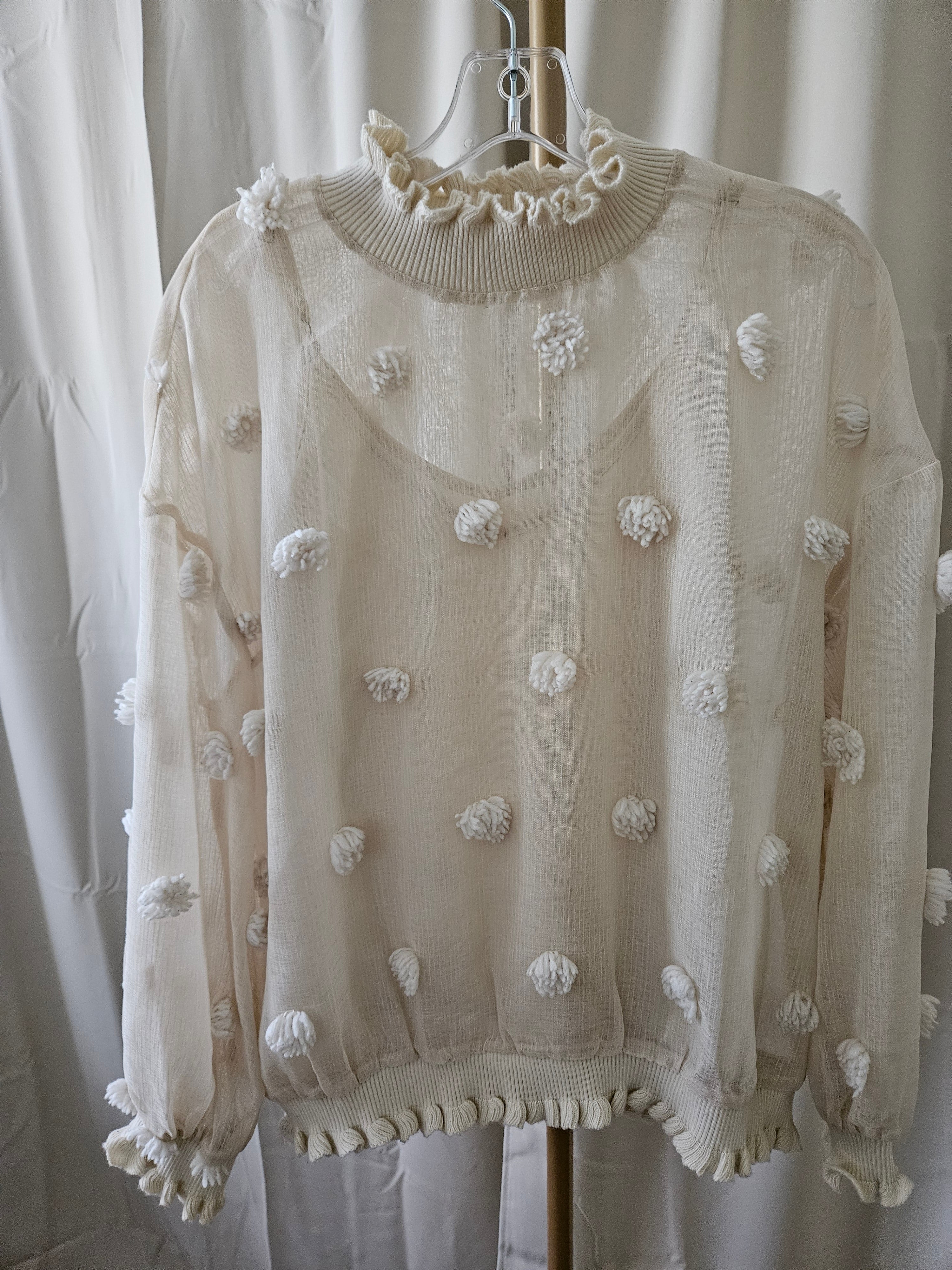 Entro Sheer Polka Dot Puff Sleeve Top w/ Tank – Size M