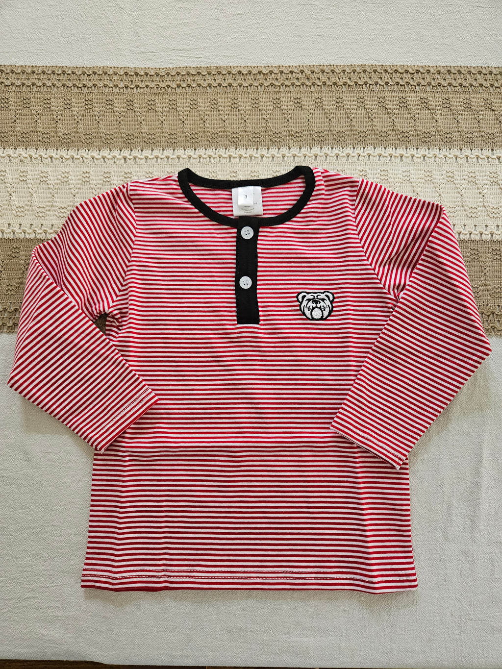 UGA Red & White Striped Embroidered Long Sleeve Shirt | Wear Love Wash | Sz 3