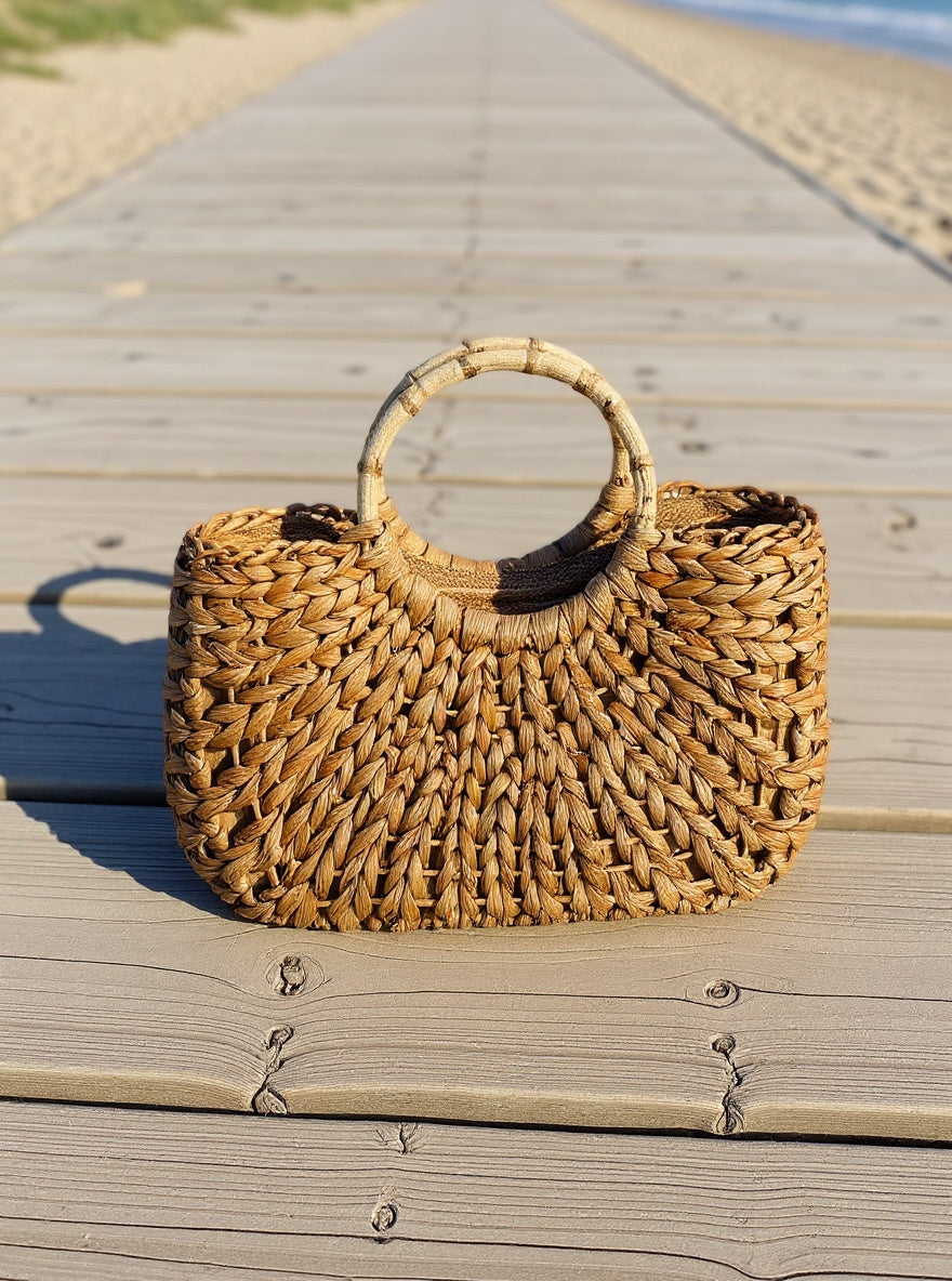 Handwoven Elegant Handbag with bamboo handle