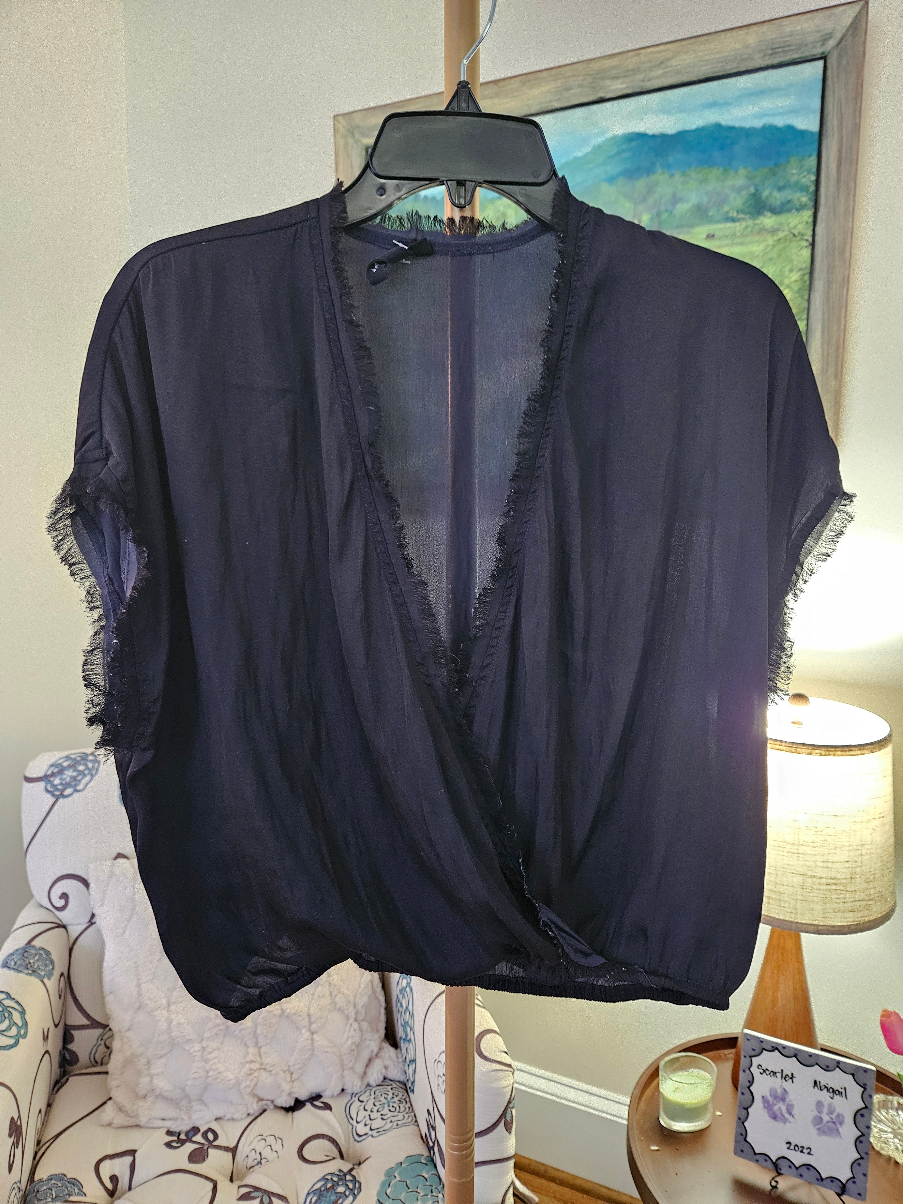 Bandit And The Babe Elegant Blk Deep V Shear Cropped Blouse Sz Sm