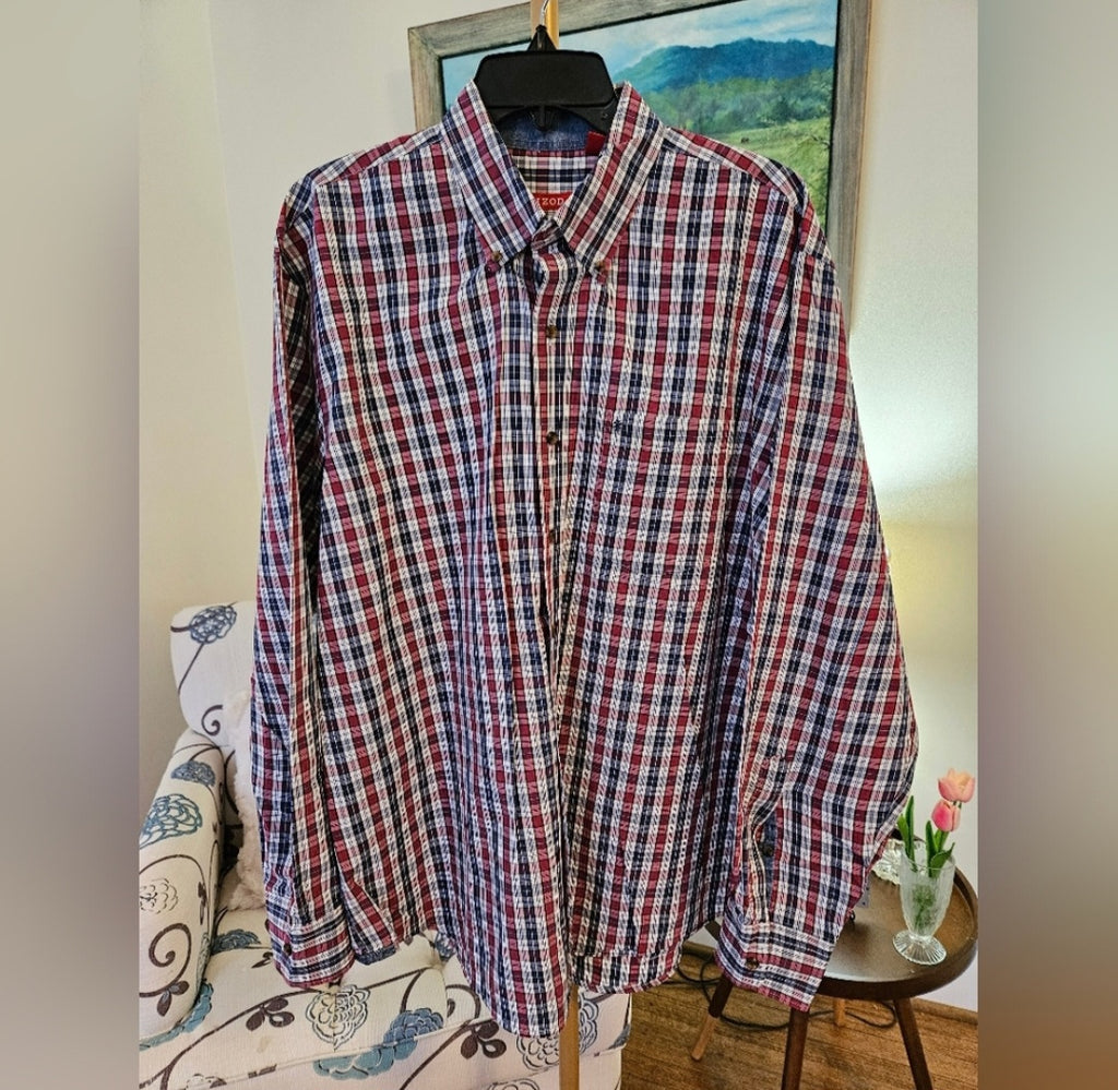 Izod Men's Plaid Shirt - Red, Blue, and White Sz Lg