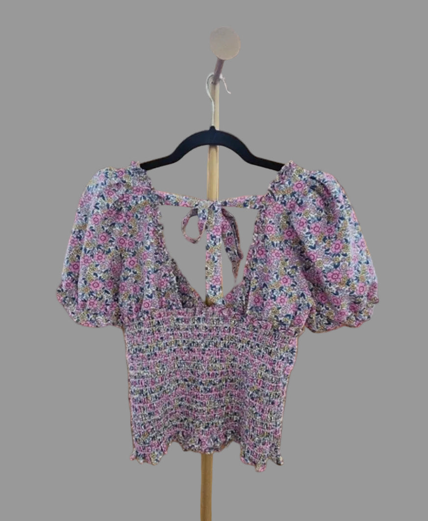 Milk & Honey Fitted Bodice, Cap Sleeve Tie Back Blouse Size Med