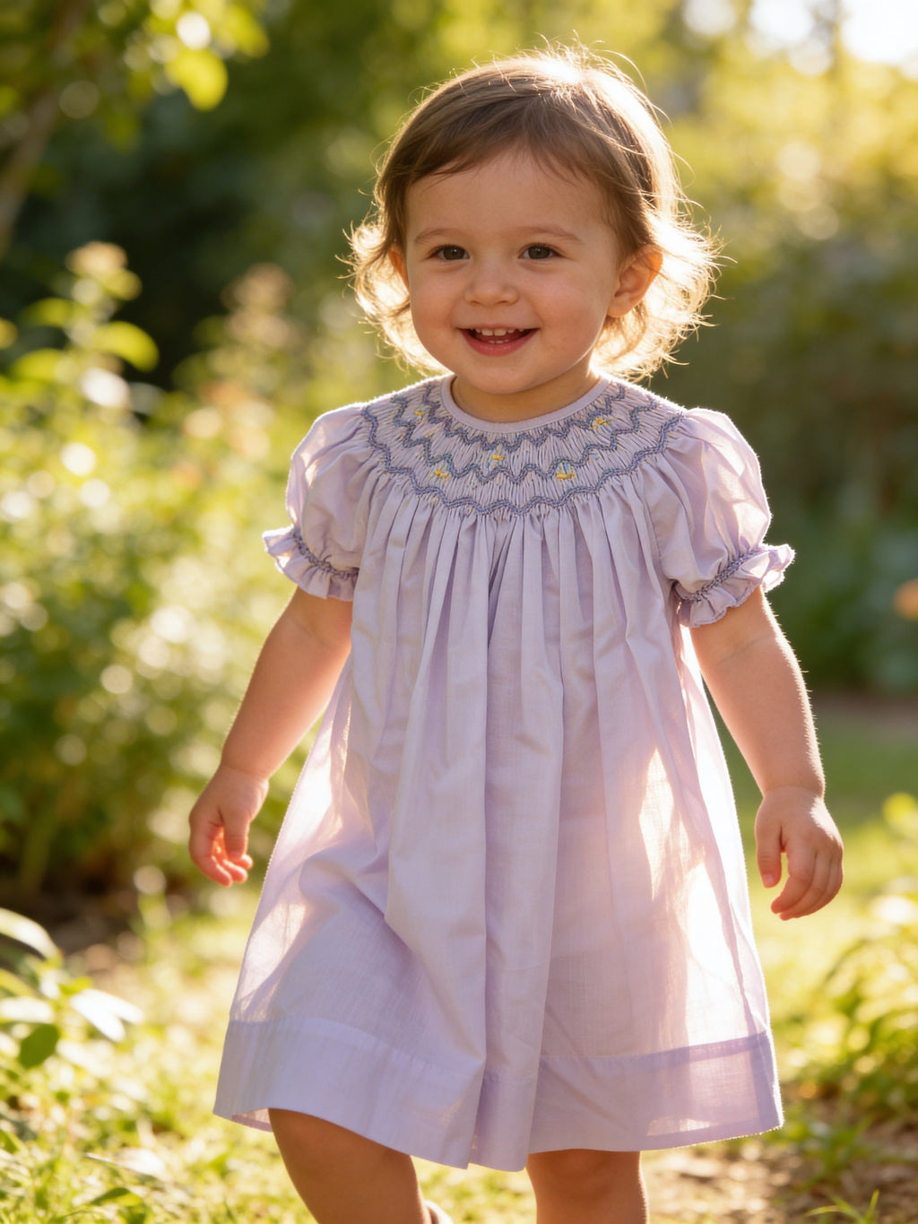 Petit Ami Heirloom Lavender Smocked Bishop Dress
