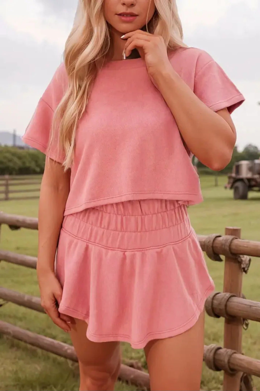 Lovesoft Blossom 2pcs Cropped Tee And Ruffle High Waist Skort Set Sz Sm