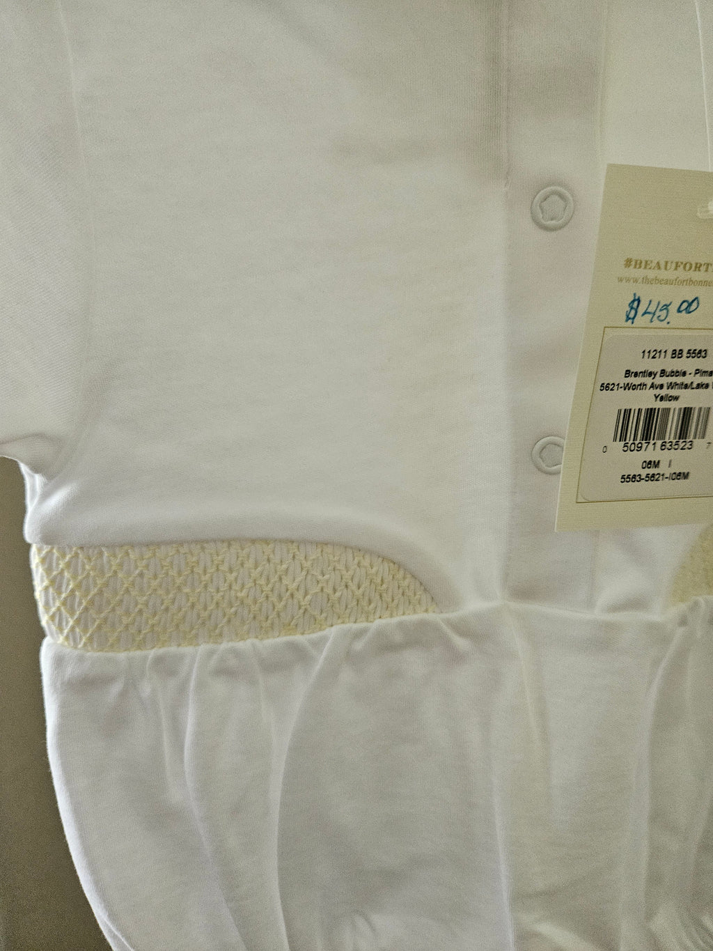 The Beaufort Bonnet Company 0-6M Yellow & White Smocked Bubble NWT