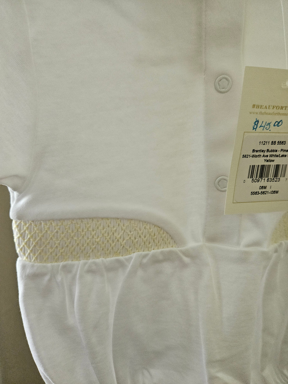 The Beaufort Bonnet Company 0-6M Yellow & White Smocked Bubble NWT