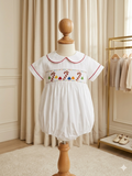 Claire & Charlie Smocked Candy Cane Bubble Red Trim 18M