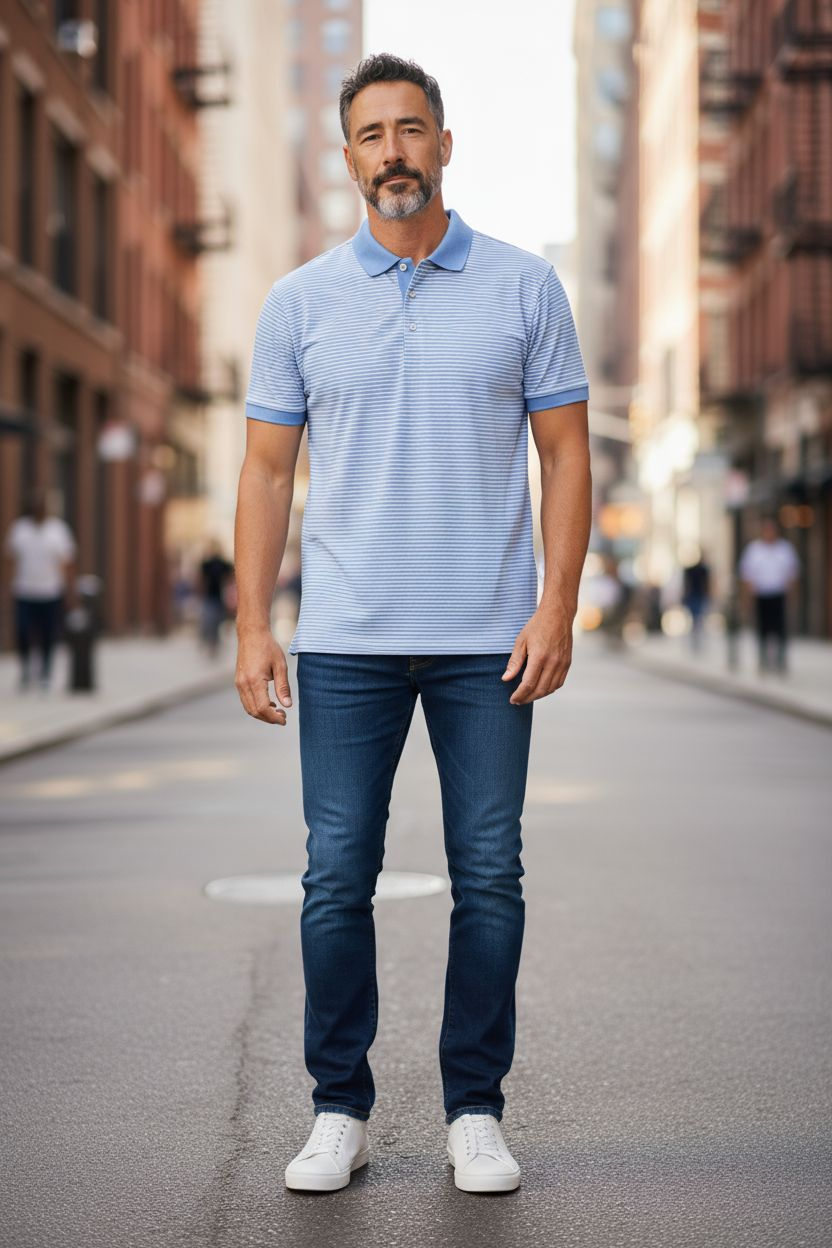 Peter Millar Blue & White Striped Polo Size Large