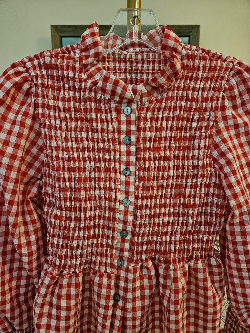 Rosa Clothing Gingham Ruffled Blouse Sz Med