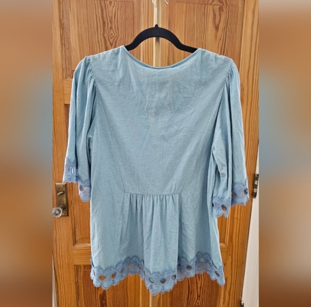 Boden Ayla Flounce Tie Front Top with Lace Trim Size 8