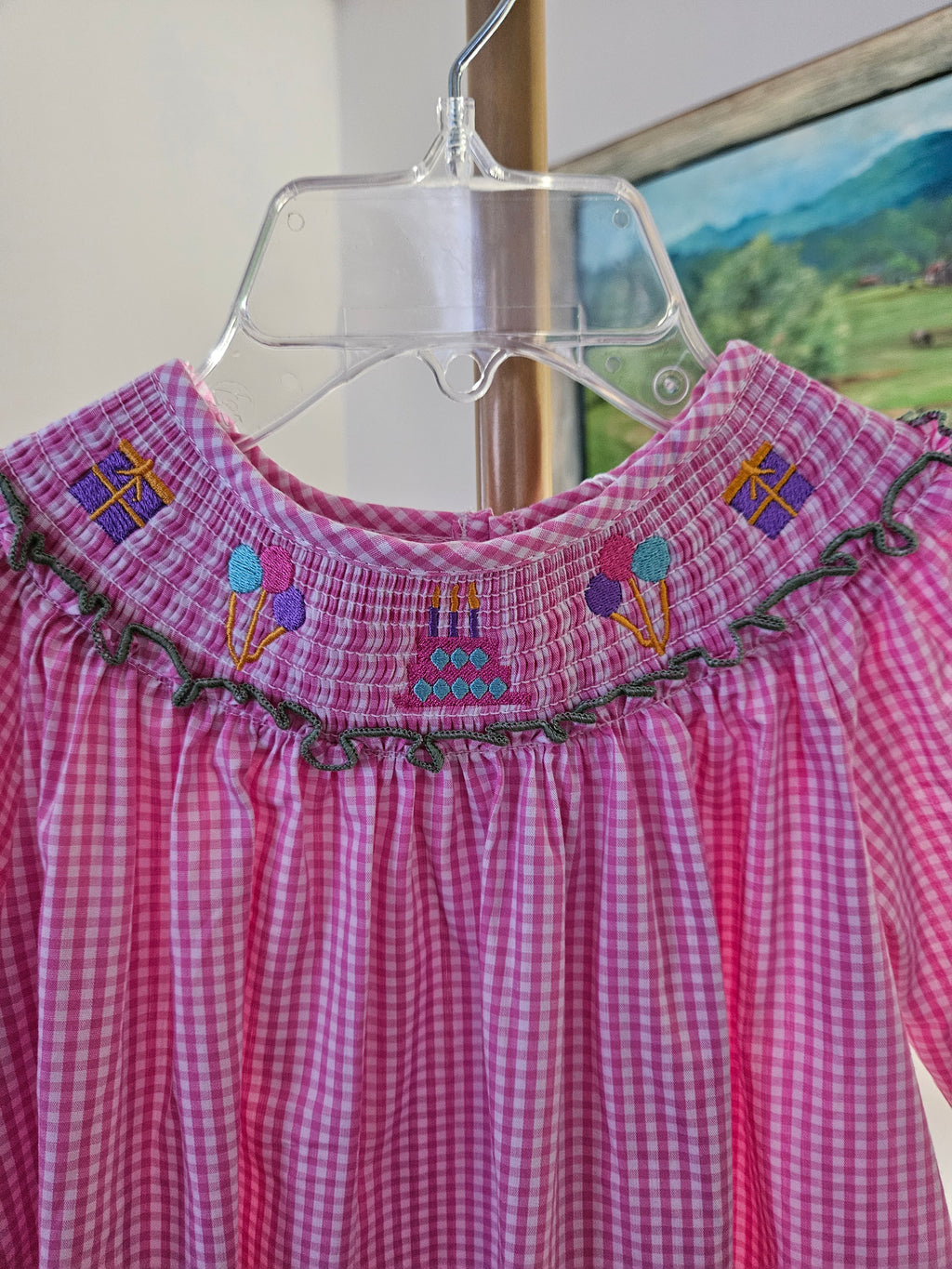 Marie Nicile Pink Gingham Beloved Birthday  Smocked  Dress Sz 2T