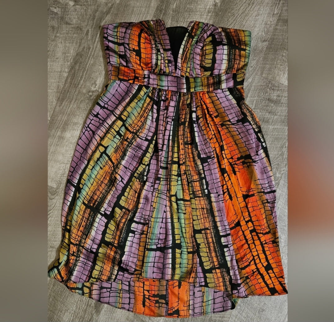 Strapless BCBG Colorful Snake Skin Empire Wait Dress. Size 2