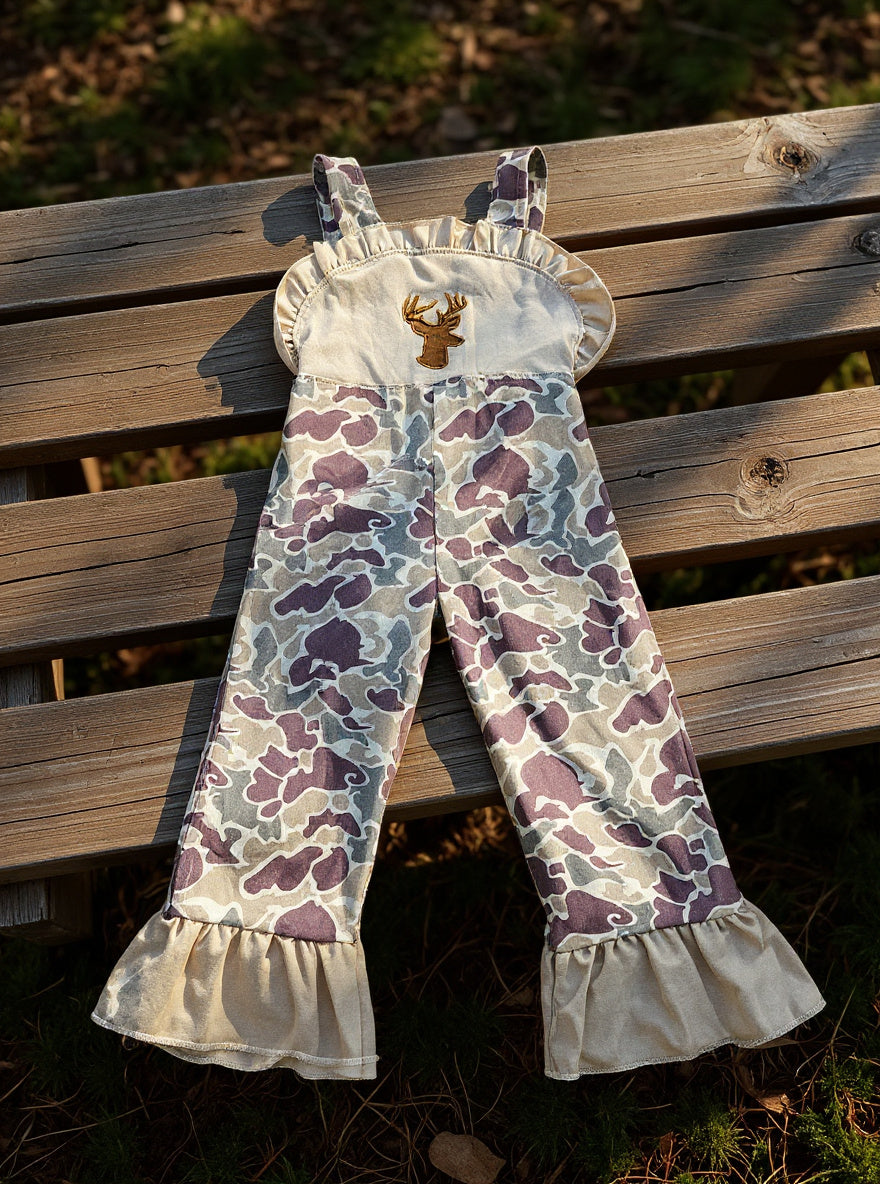 Sassy Kids Camo Deer Applique Ruffle Jumpsuit Sz 2T