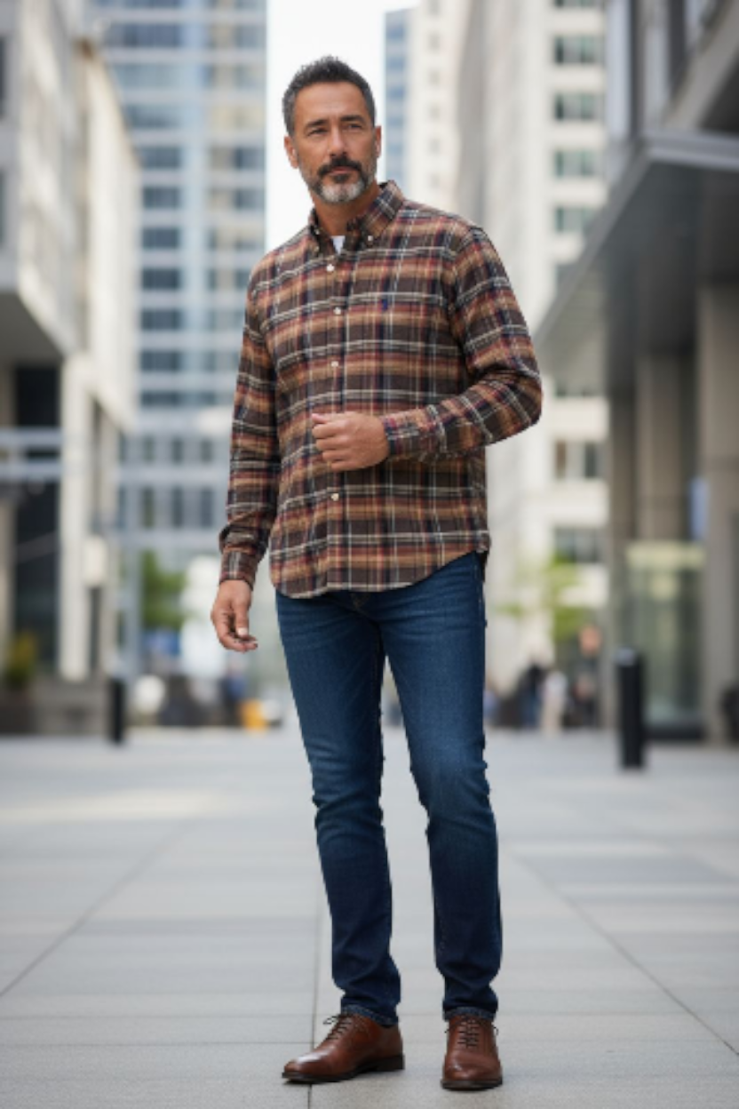 Ralph Lauren Brown Plaid Casual Button Down Shirt Sz XL