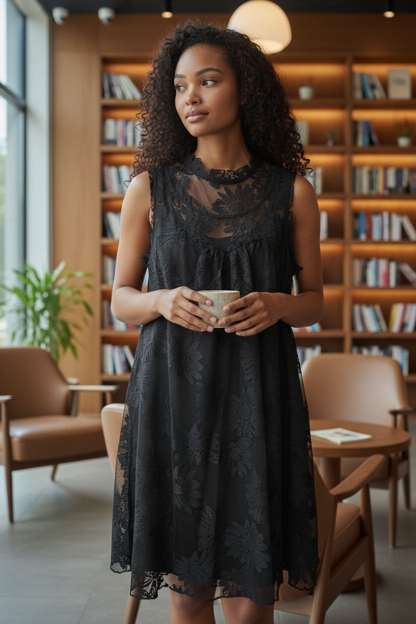 ONE WORLD Black Lace Dress Sz Sm