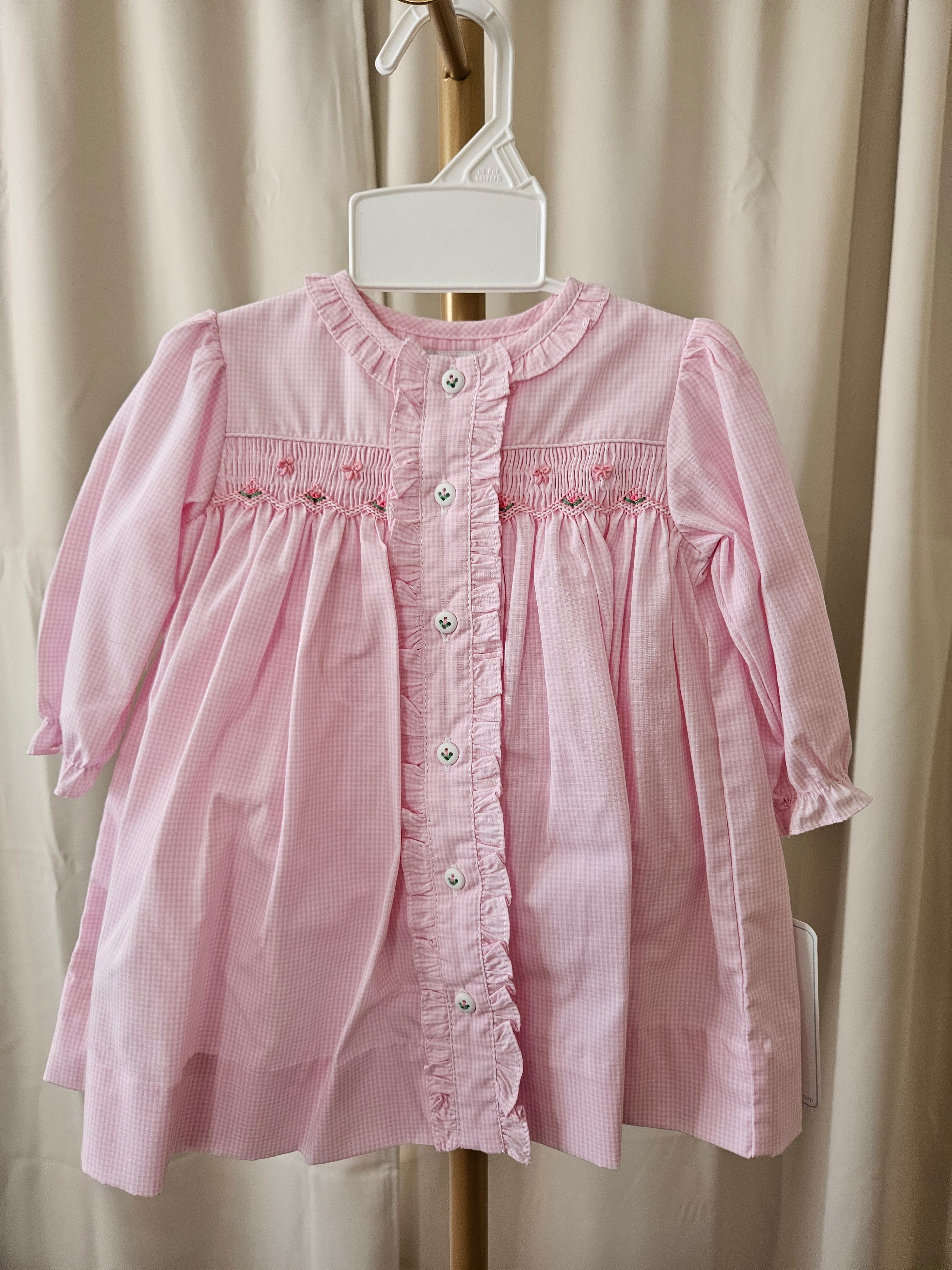 Petit Ami Microcheck Smocked Bow Dress