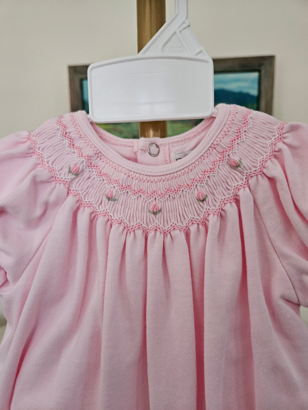 Petit Ami Pink Heirloom Smocked Bishop Knit Longall