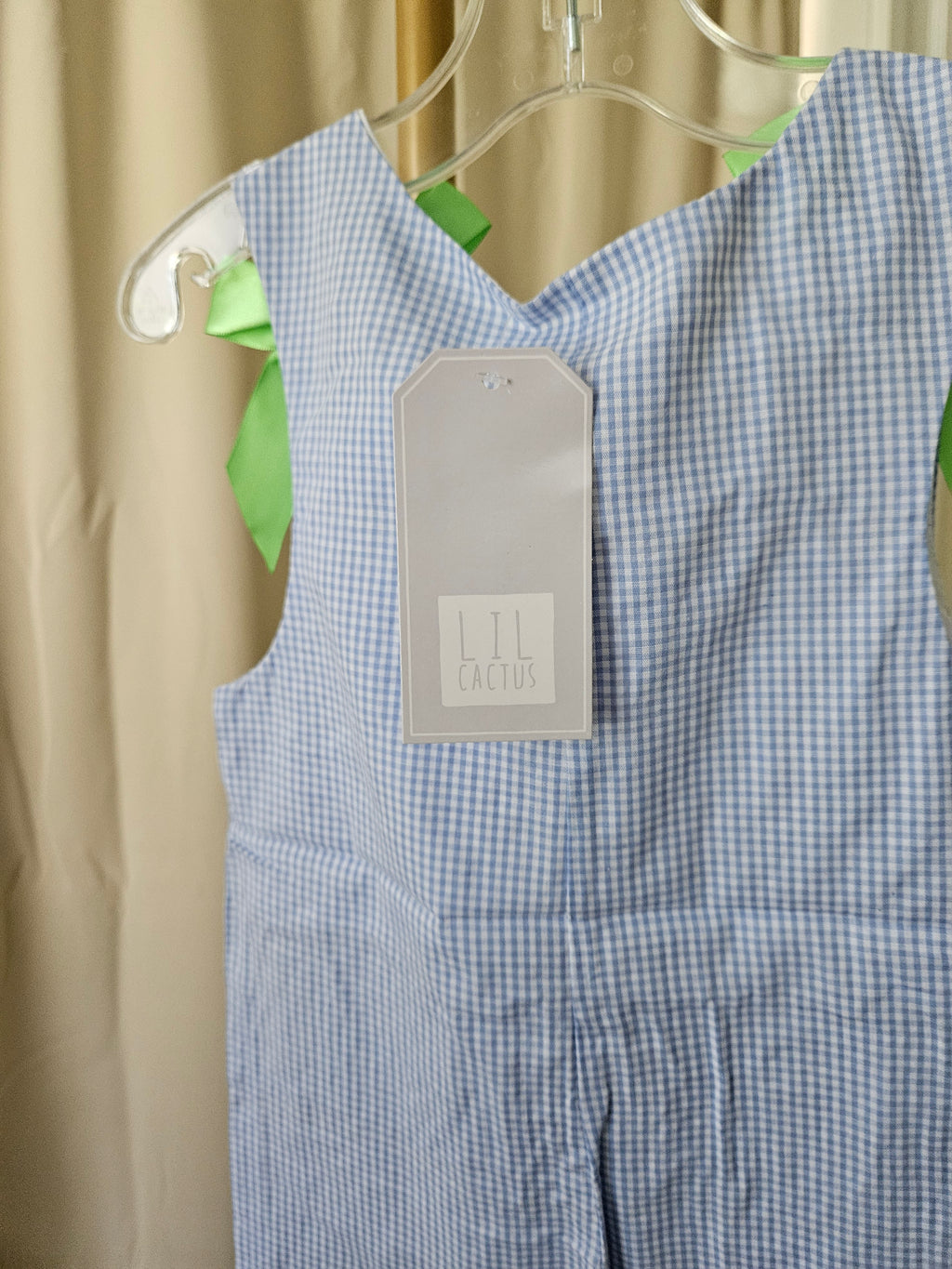 Lil Cactus Blue & White Gingham Pumpkin Appliqué Romper