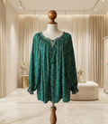 Max Studio Emerald Green Floral V-Neck Tie Blouse Size 2X