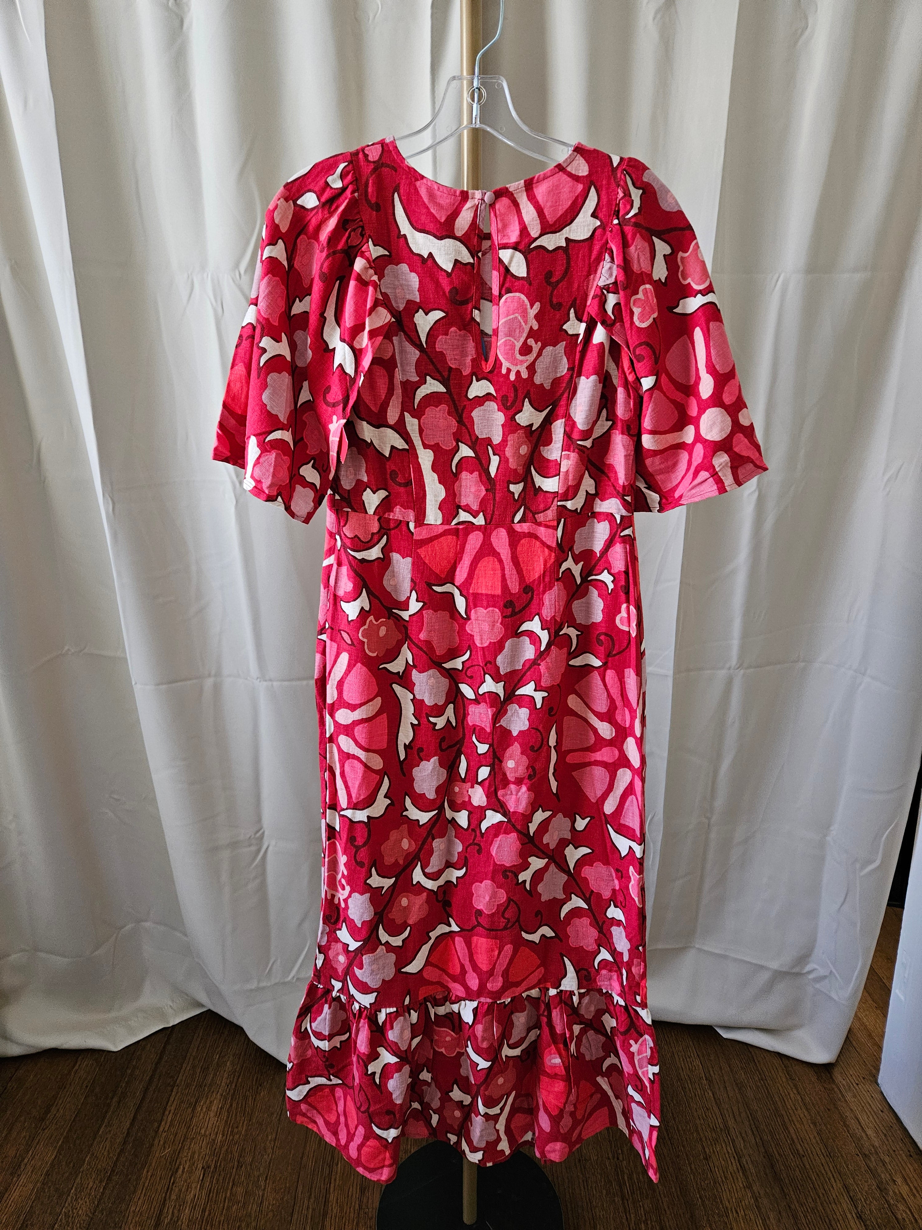 Rhode Red Floral Linen Blend Dress Cape Sleeves Keyhole Back NWT Size 6