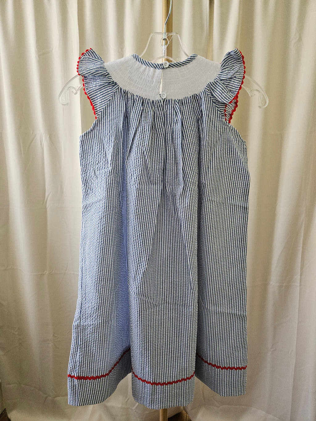 Lil Cactus Blue & White Seersucker Smocked Baseball Dress
