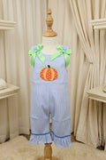 Lil Cactus Blue & White Gingham Pumpkin Appliqué Romper