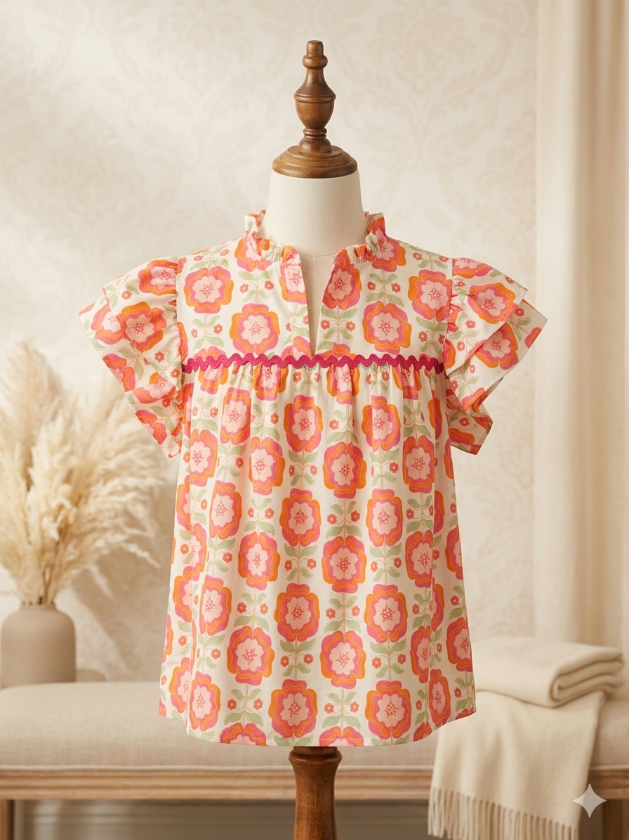 Wholsalesir Spring Floral V-Neck Top