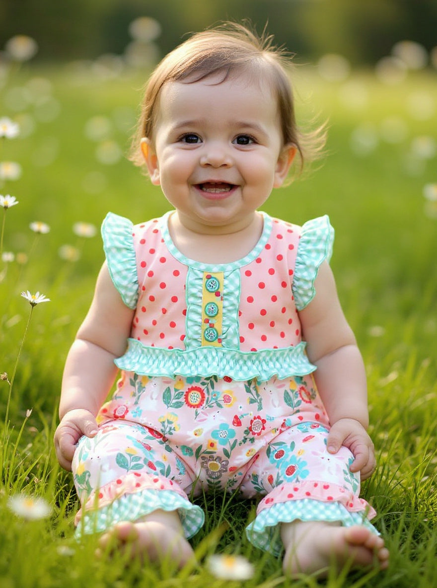 Marie Nicole Lilly Belle Cottontail Ruffle Romper Sz 12-18M