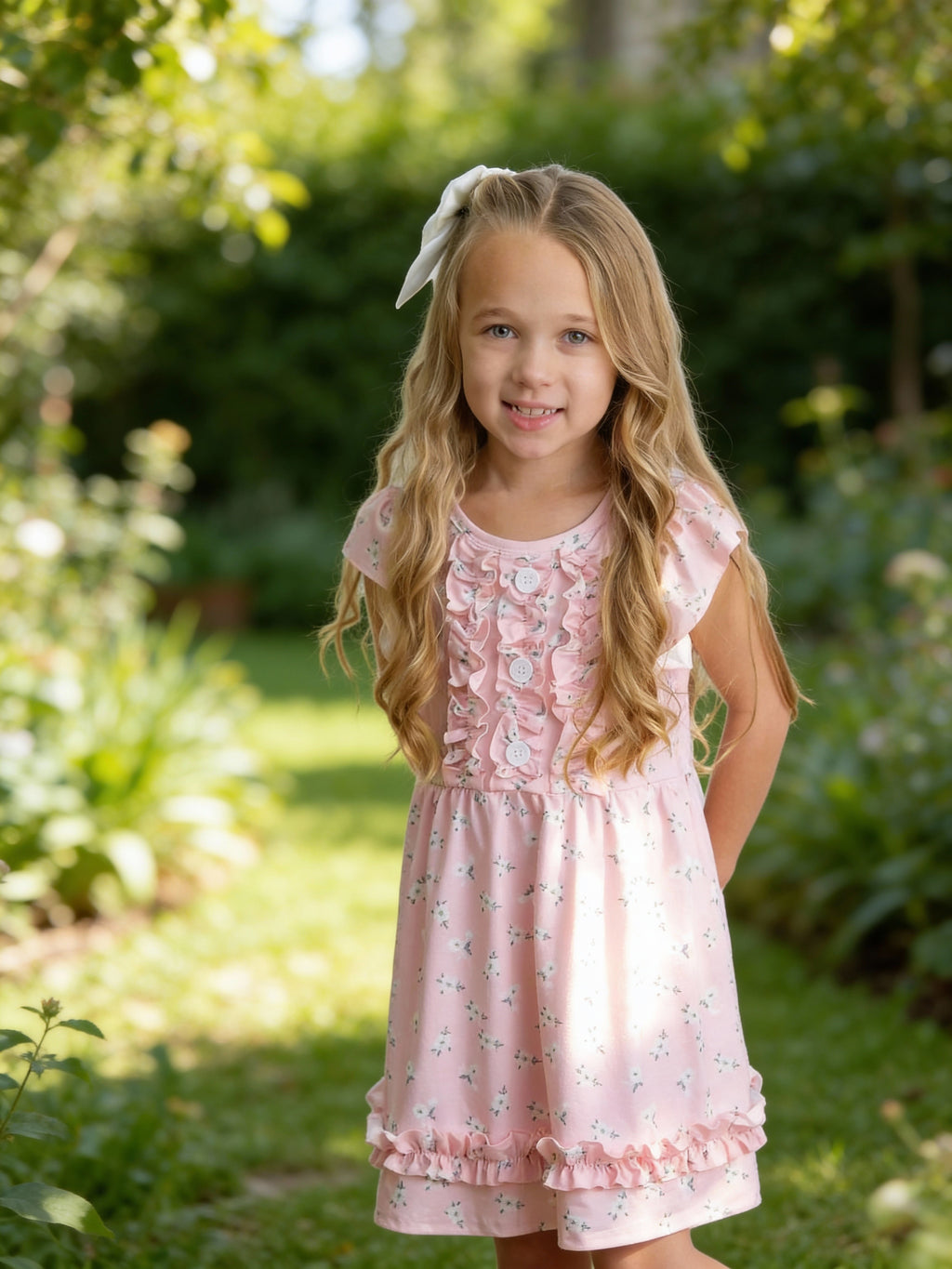 Adorable Sweetness Pink Blush Dainty Flower Button Ruffle Spring Dress Sz 10/12