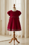 Lil Cactus Deep Red Velvet Christmas Dress Plaid Trim