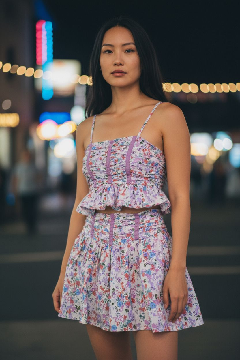 AUREUM Floral Mini Dress - Pink And Purple 2pc Sz Sm